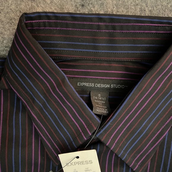 EXPRESS Modern Fit Black Vertical Stripes Stretch L/S Button-Up Shirt SMALL NWT - Picture 8 of 14